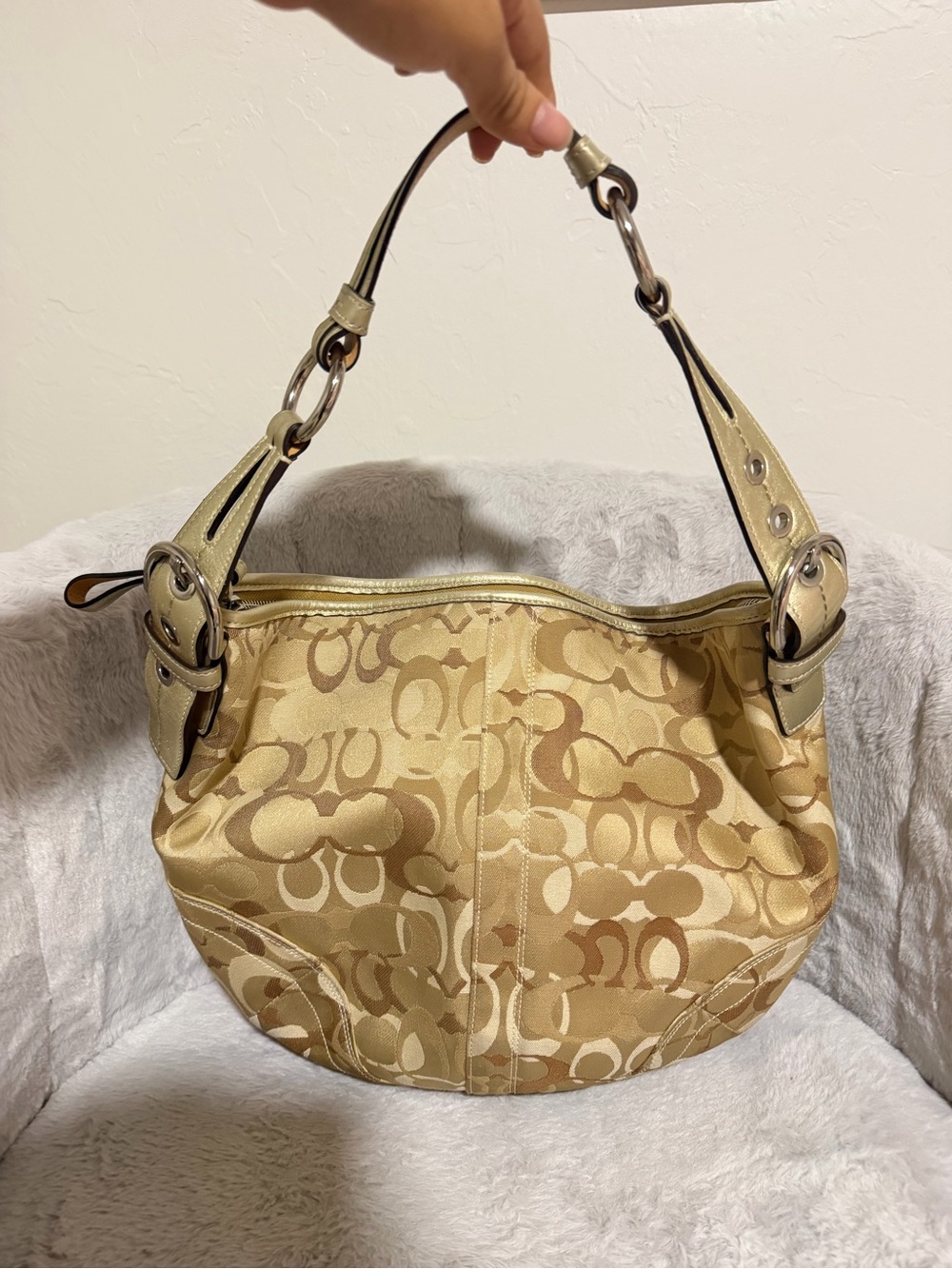 Coach Gold Beige Signature Canvas Shoulder Bag